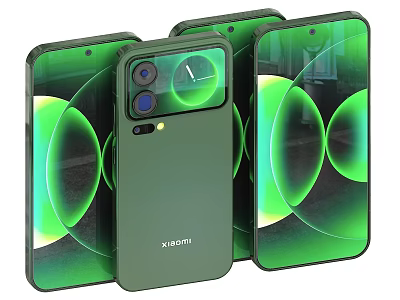 Xiaomi Green Smartphones With Sleek Camera Module And Circular Display Design 3d model