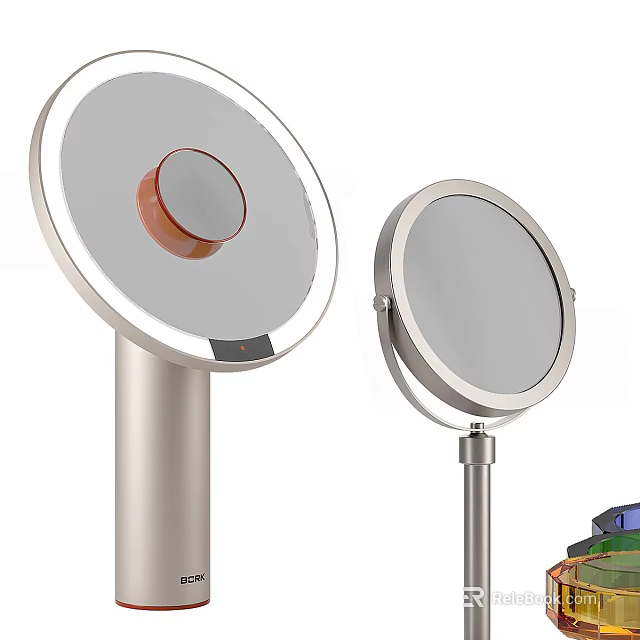 Two Modern Standing Mirrors With Metal Stands And Round Frames 3d model 