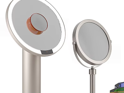 Two Modern Standing Mirrors With Metal Stands And Round Frames 3d model