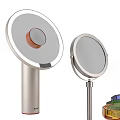 Two Modern Standing Mirrors With Metal Stands And Round Frames