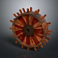 Vintage Wooden Wheel With Intricate Spokes Central Hub And Rich Wood Grain Texture