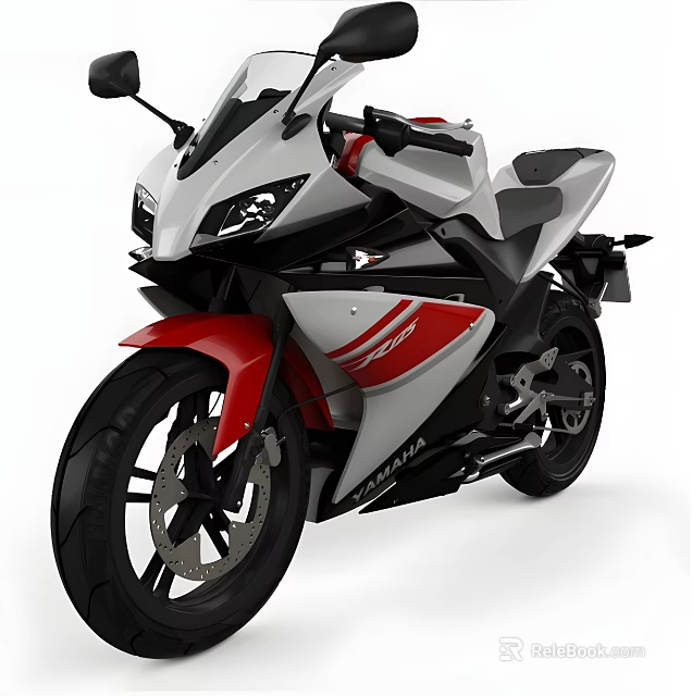 Yamaha Sport Motorcycle Red And White Modern Sleek Body Design 3d model 