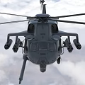 Military Helicopter Flying In Sky With Clouds 3d model