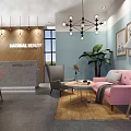 Modern Fashion Store Interior With Pink Chairs Counter Shelves And Pendant Lights