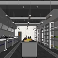 Commercial Kitchen With Stainless Steel Appliances Shelves Hanging Lights Fresh Ingredients And Central Island Counter