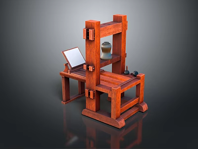 Vintage Wooden Printing Press With Paper Ink Bottle And Ink Balls 3d model