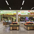 Modern Fruit Store Interior Design With Fresh Fruit Display Stands And Bright Overhead Lights