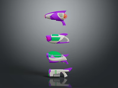Futuristic Toy Weapons With Purple Green White And Orange Colorful Designs 3d model
