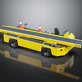 Yellow Construction Flatbed Vehicle With Traffic Cones And Black Seat 3d model