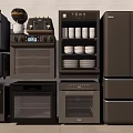 Various Types of Modern Kitchen Appliances With Microwave Oven Coffee Machine And Refrigerator