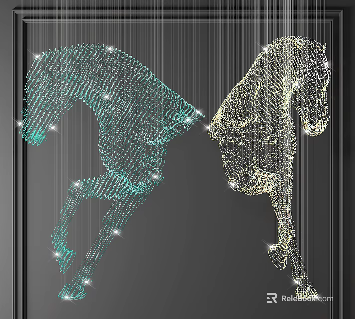 Crystal Chandelier Featuring Horse Shaped Design Green And Gold Dot Line Sparkling Lights 3d model 