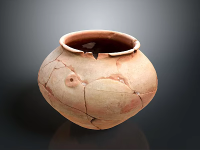 Ancient Terracotta Pottery Jar With Cracked Surface Broken Rim And Handcrafted Texture 3d model