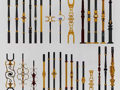 Decorative Railing With Various Ornamental Designs And Gold Black Brown Color Options 3d model