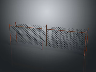 Chain Link Fence Structure With Orange Metal Posts And Mesh Design 3d model