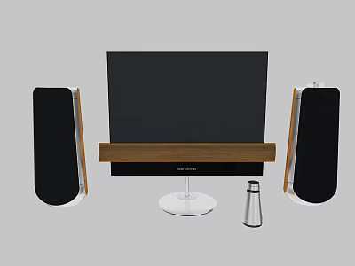 Contemporary TV Setup With Wooden Stand And Two Side Speakers For Home Entertainment 3d model