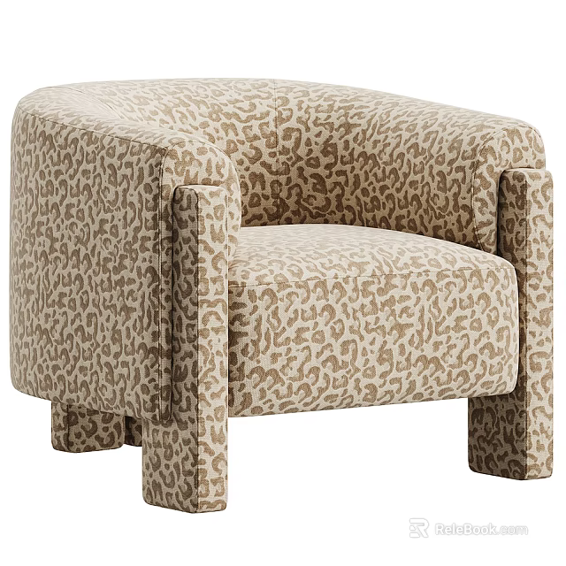 Modern Leopard Print Single Sofa With Sturdy Arms And Block Legs Design 3d model 
