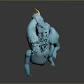 Blue Fantasy Dragon Like Creature Showcasing Yellow Horns Curved Body And Dynamic Stance