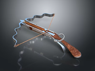 Modern Crossbow Weapon With Metal Frame Wooden Handle And Wavy Edges Design 3d model
