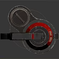 Tactical Futuristic Metallic Weapon With Black Red Accents And Cylindrical Barrel Grip