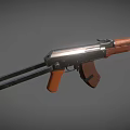 AK-47 Military Assault Rifle With Wooden Stock Grip And Black Metal Parts