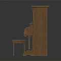 Classic Wooden Piano with Art Supplies on Matching Stool for Creative Music and Painting