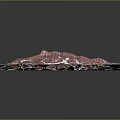 Red and White Mountain Range with Geometric Polygonal Design Printed on Paper Against Gray Tabletop