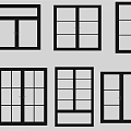 Various Black Window Styles Featuring Glass Panels and Frame Designs 3d model