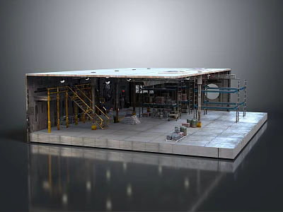 Futuristic Sci Fi Scene Featuring Metallic Scaffolding And Cybernetic Construction Platform 3d model