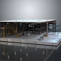 Futuristic Sci Fi Scene Featuring Metallic Scaffolding And Cybernetic Construction Platform