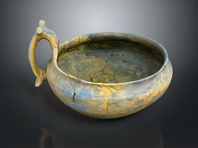 Traditional Hand Carved Ceramic Sculpture With Curved Handle And Ancient Textured Surface 3d model
