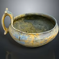 Traditional Hand Carved Ceramic Sculpture With Curved Handle And Ancient Textured Surface