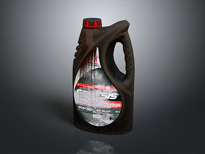 Industrial equipment lubricant oil container with black handle and machinery maintenance label 3d model