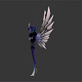 Fantasy Character With White Crystal Wings Purple Skin Green Purple Hair And Black Outfit
