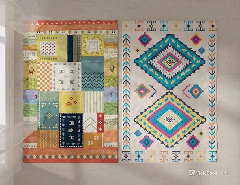 Colorful Square Rugs With Patchwork And Geometric Patterns For Home Decor 3d model