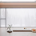 White Vertical Blinds In Modern Bright Room With Laundry Machines Plant And Cactus