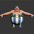 Cartoon Character With Red Mustache White Hat Blue White Striped Pants Green Belt Arms Outstretched