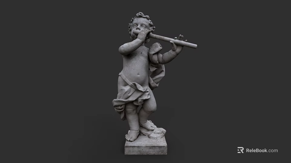 Male Figure Statue Playing Flute With Detailed Clothing And Base Design 3d model 
