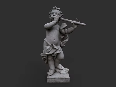 Male Figure Statue Playing Flute With Detailed Clothing And Base Design 3d model