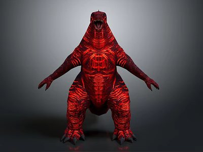 Red Monster Creature With Intricate Texture Scales And Sharp Claws In Standing Pose 3d model