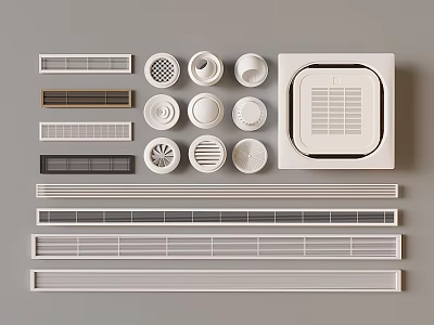 Modern Air Conditioner Vents With Various Grille Styles And Assorted Shapes For Home Interior 3d model
