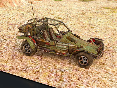 Military Style Green Off Road Car With Metal Cage In Desert Sand Terrain 3d model