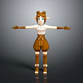 Fantasy 3D Character With Animal Ears Striped Top Brown Shorts Arms Outstretched