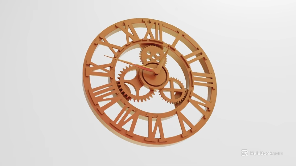 Industrial Equipment Orange Clock With Roman Numerals Gear Mechanism And Metal Frame 3d model 