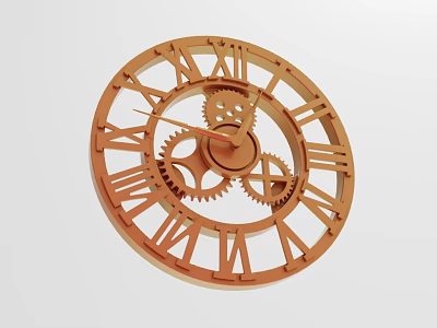 Industrial Equipment Orange Clock With Roman Numerals Gear Mechanism And Metal Frame 3d model