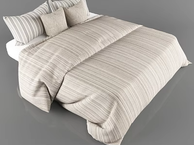 Cozy Modern Double Bed With Soft Striped Bedding And Matching Decorative Pillows 3d model