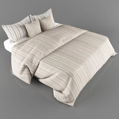 Cozy Modern Double Bed With Soft Striped Bedding And Matching Decorative Pillows 3d model