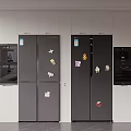 Modern Kitchen Refrigerators With Colorful Stickers On Doors And Various Styles