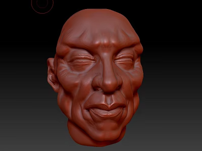 Detailed 3D Head Sculpture With Carved Facial Features And Brown Texture 3d model