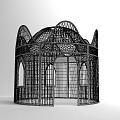 Black Metal Gazebo With Intricate Lattice Design And Arched Windows Dome Structure