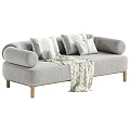 Soft Fabric Two Seater Sofa With Plush Cushions Wooden Legs And Cozy Throw Blanket